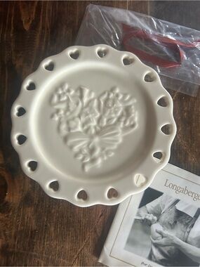 Longaberger Sweetheart Pottery Candle Plate & Ribbon Ivory New In Box